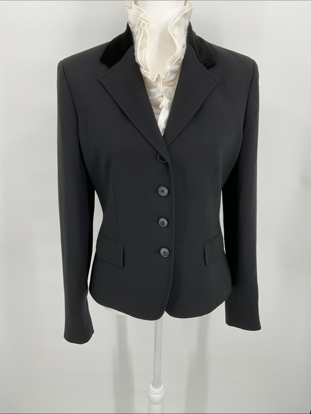 Lauren Ralph Lauren Black Wool Blazer Velvet Collar Tailored Equestrian Size 6 - Picture 2 of 13